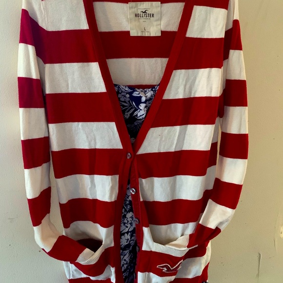 Hollister Red & White Sweater Button Down Cardigan - Picture 6 of 6